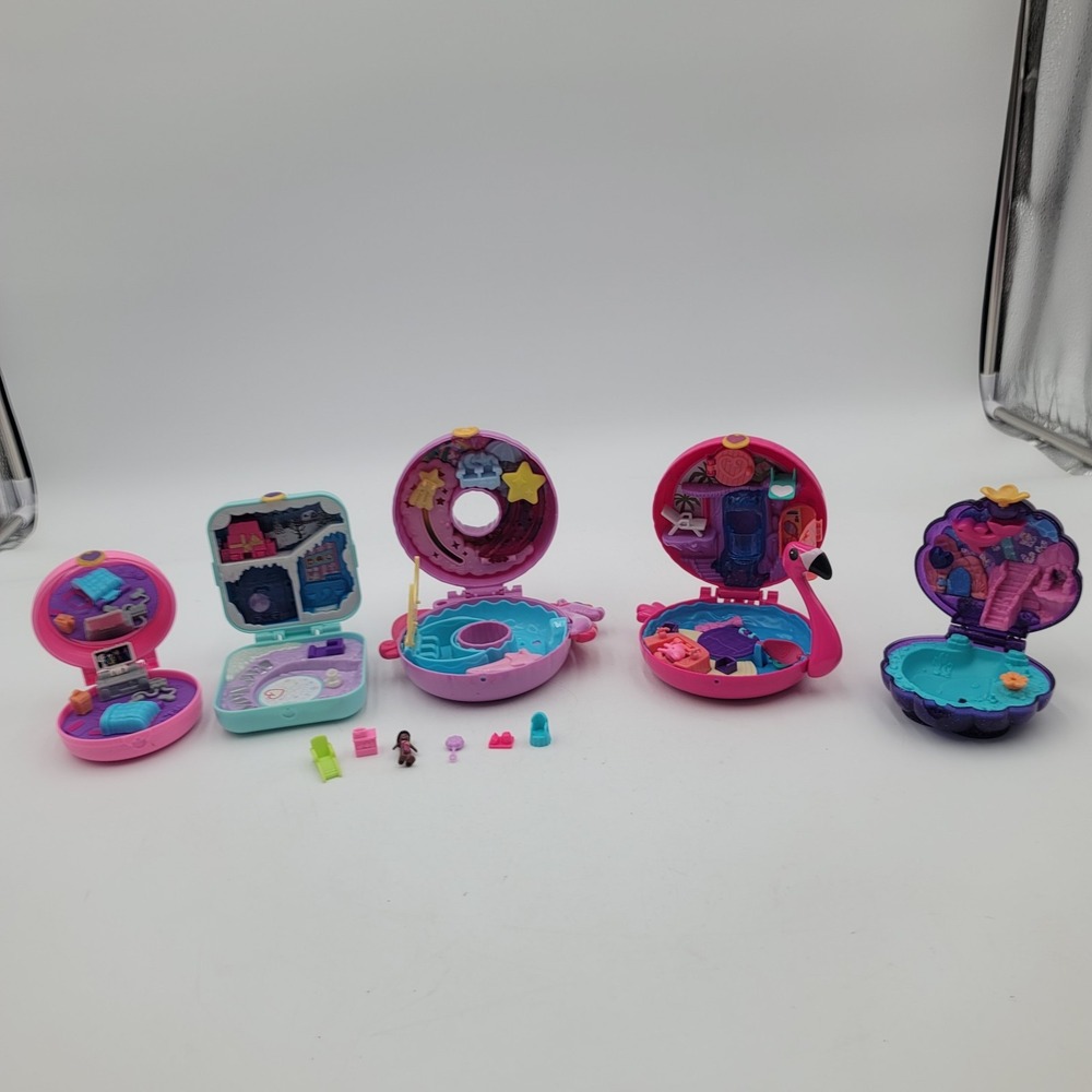 Polly Pocket Compact Playset Lot 2017-2022 Flamingo Donut Winter Snow Globe